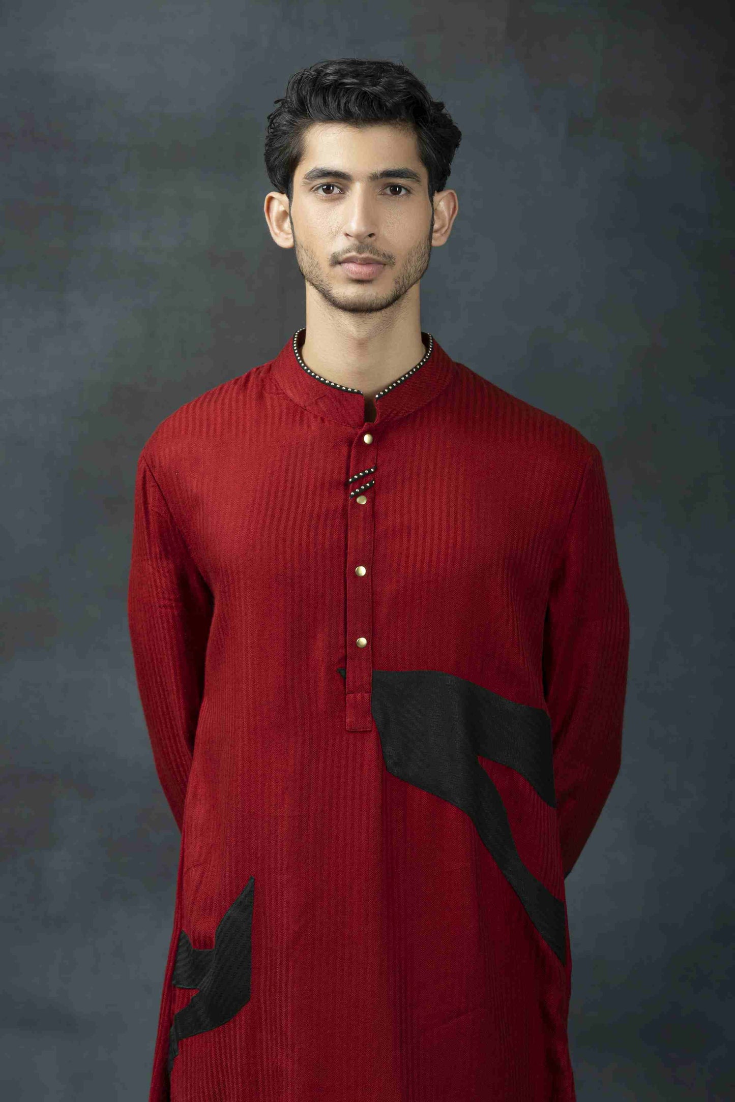 Red And Navy Patch Kurta Set