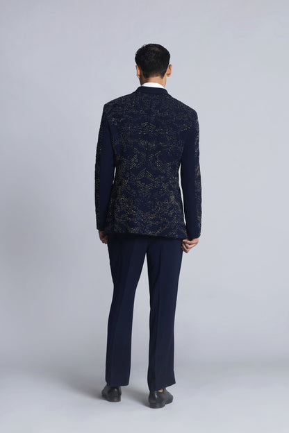 Navy blue Sandwash Pearl Embroidered Tuxedo Set