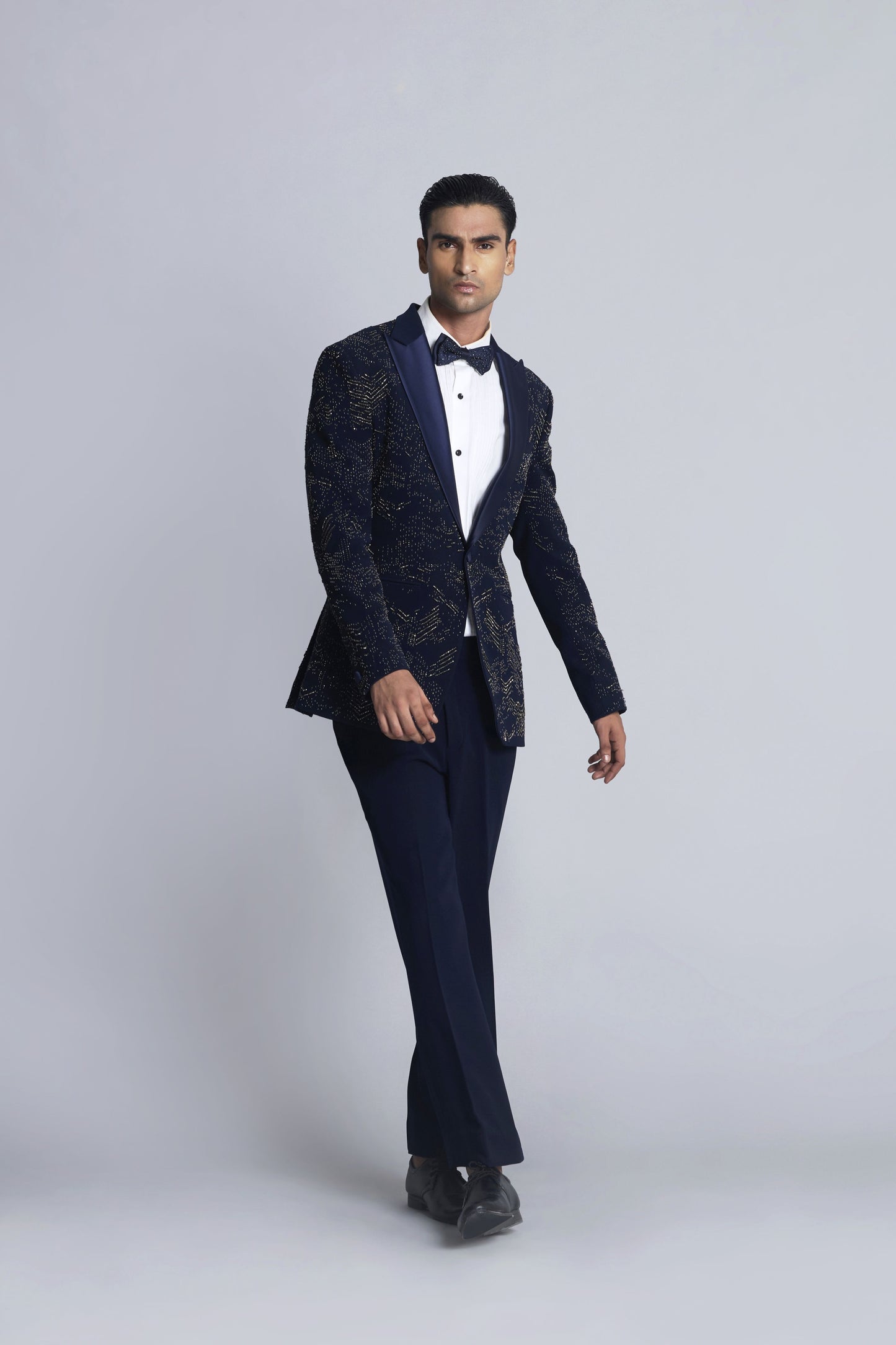 Navy blue Sandwash Pearl Embroidered Tuxedo Set