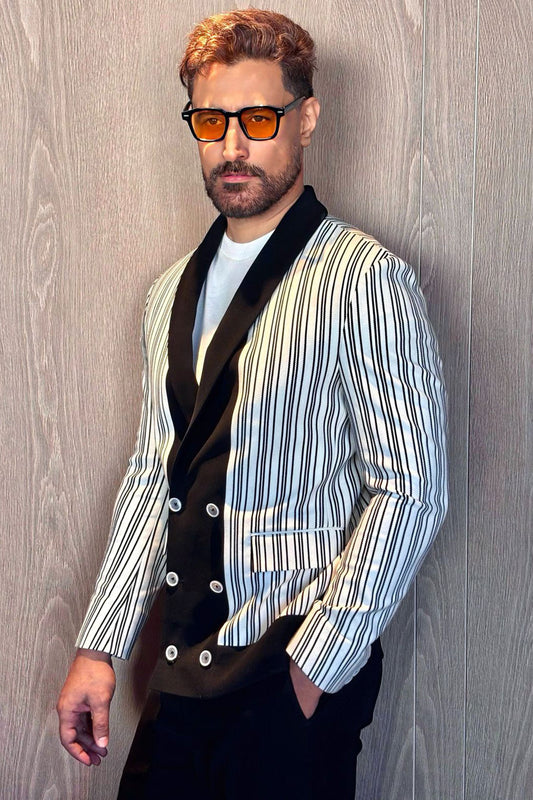 Kunal Kapoor In White and black strip jacket set