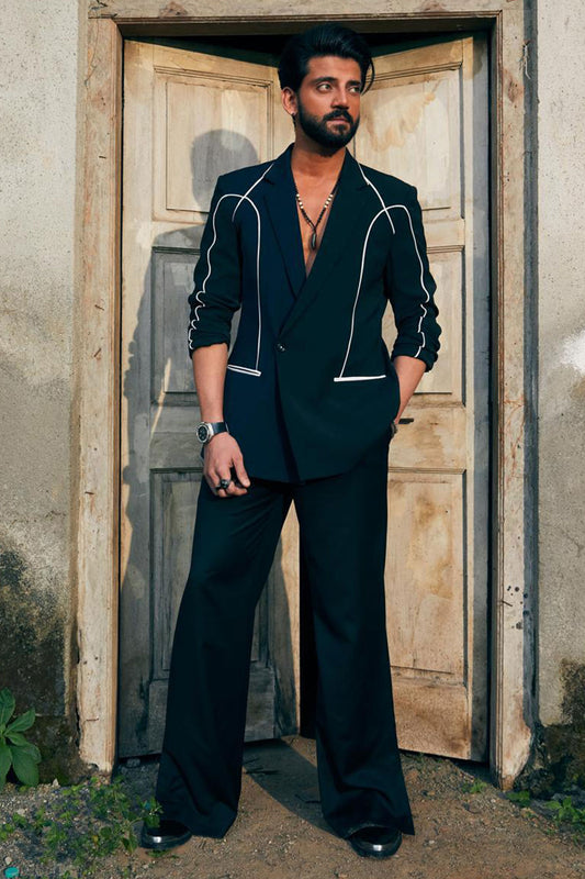 Zahir Iqbal in Navy blue and black dual colour blazer set