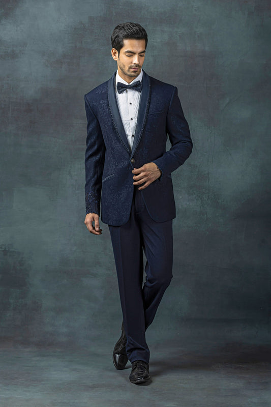 Navy Jacquard Frill Tuxedo