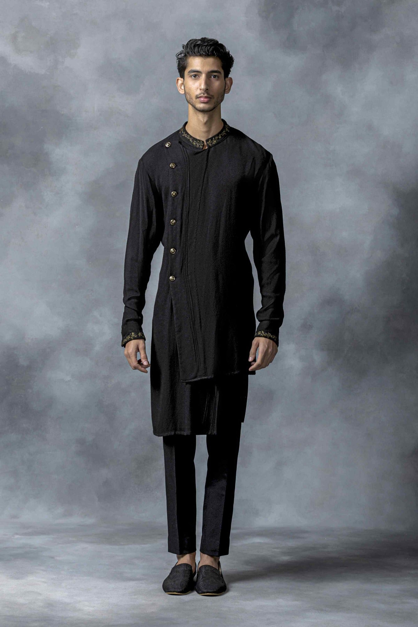 Black Angrakha Cut Kurta